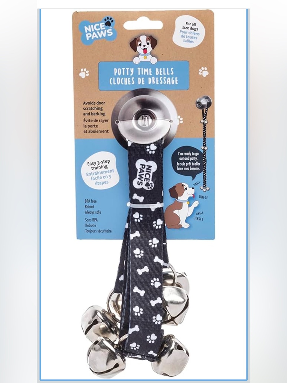 Black Paw-Print Potty Training Bells for Dogs